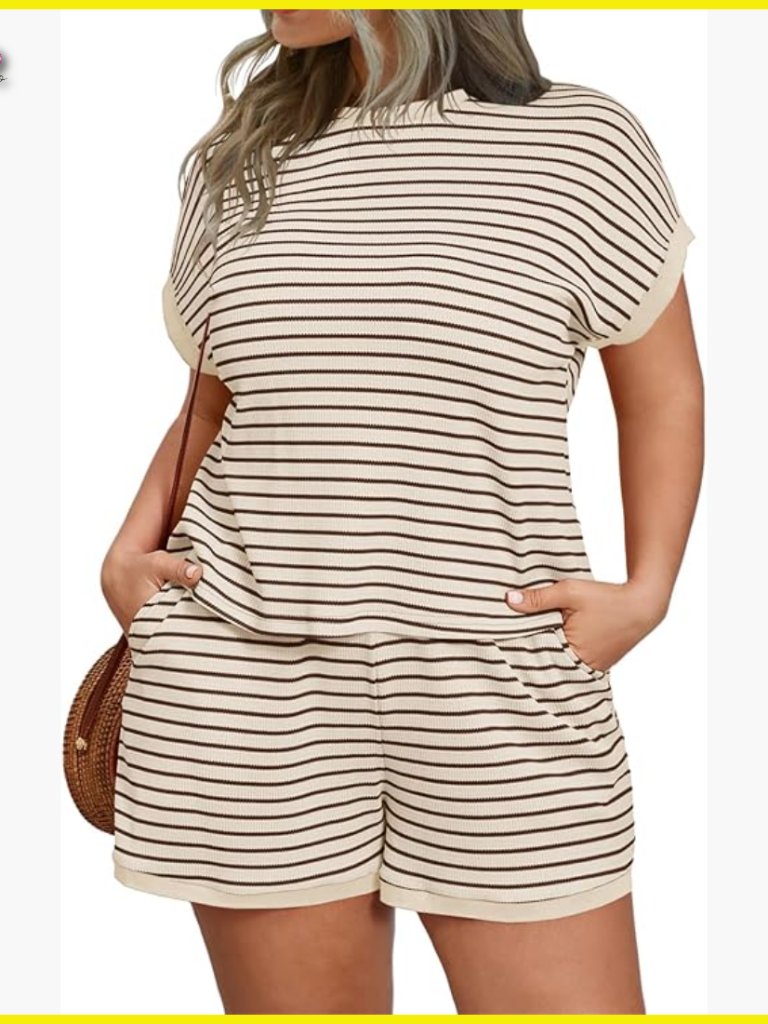Plus Size Lounge Set 2 Piece Outfits Short Sleeve Top Shorts Casual Loungewear